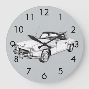 Mercedes Benz 300 sl Classic Car Illustration Große Wanduhr