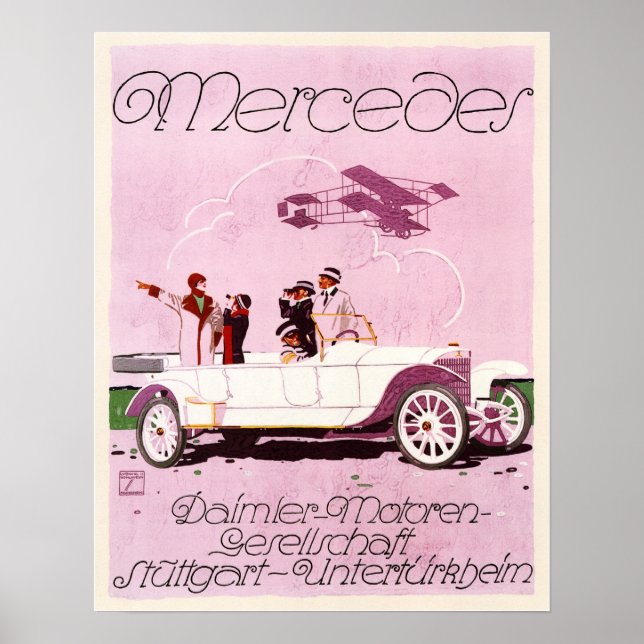 Mercedes Daimler Motor 1914 Altes Werbeplakat Poster (Vorne)