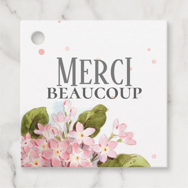 Merci Beaucoup Danke Pink Watercolor Hydrangea Geschenkanhänger (Vorderseite)