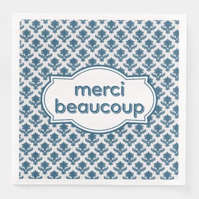 Merci Beaucoup Elegant French Tapestry Blue White Serviette (Vorderseite)