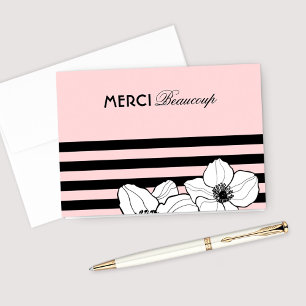 Merci Beaucoup Pink Black French Anemone Blume Dankeskarte