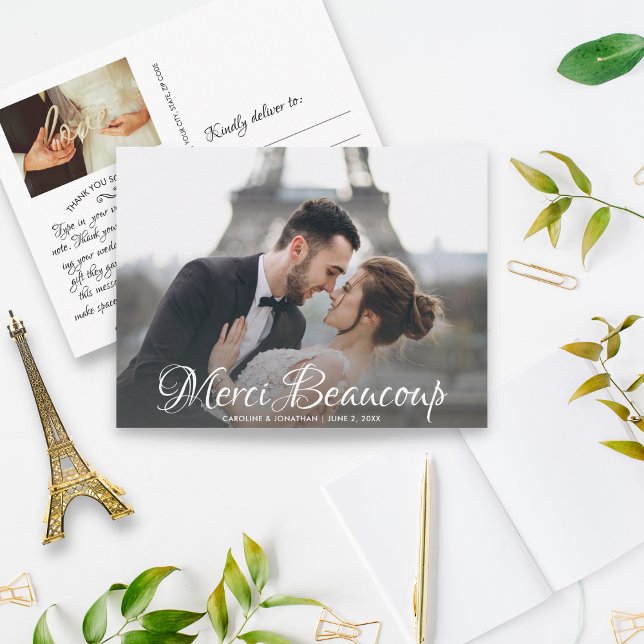 Merci Beaucoup Script Wedding Foto Vielen Dank Postkarte (Von Creator hochgeladen)
