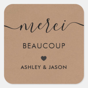 Merci Beaucoup Tag, Wedding Danke Tags, Kraft Quadratischer Aufkleber