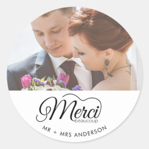 Merci Beaucoup Wedding Day Foto Runder Aufkleber