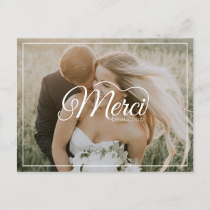 Merci Beaucoup White Script Modernes Foto Hochzeit Postkarte