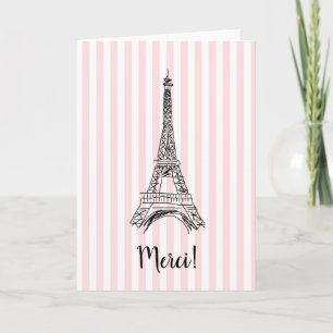 Merci Eiffel Tower Pink Strip Paris Card Dankeskarte