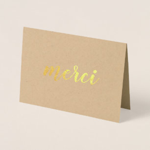 Merci Französisch Danke Brushstroke Script Gold Folienkarte