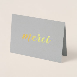 Merci Französisch Danke Brushstroke Script Gold Folienkarte