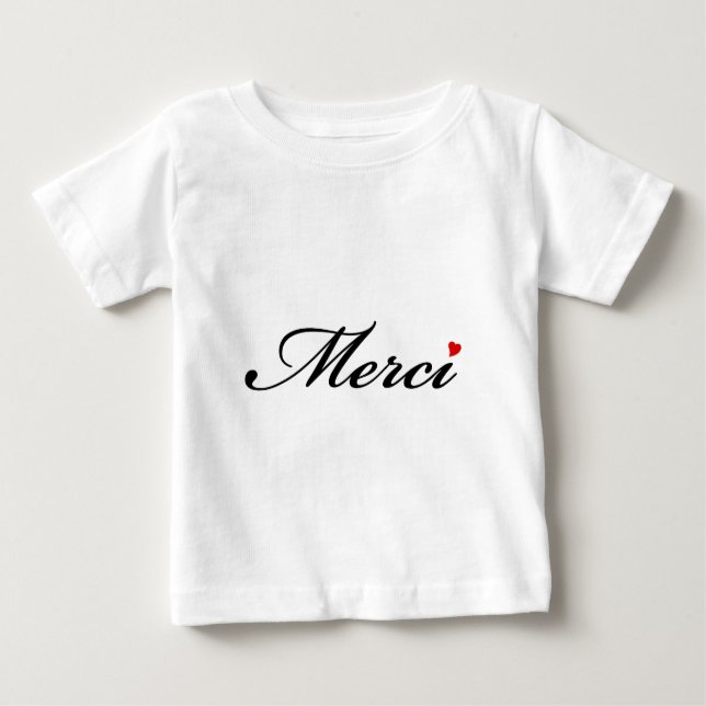 Merci, französische Wortkunst mit rotem Herzen Baby T-shirt (Vorderseite)