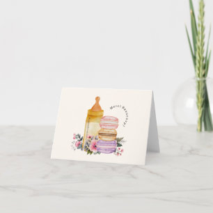 Merci French Macarons & Milk Baby Dusche Dankeskarte
