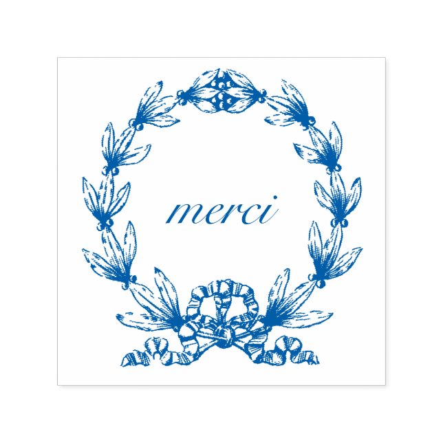 "merci" in Laurel Wreath selbst-färbende Briefmark Permastempel (Design)