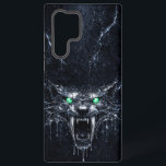 Mercury Sabretooth Green Emerald Eyes Glacial  Samsung Galaxy Hülle<br><div class="desc">This premium case features a ferocious Sabretooth Tiger head,  sculpted from shimmering liquid silver. The piercing emerald green eyes and massive fangs pop against the dark,  frozen obsidian background. A perfect blend of prehistoric power and futuristic luxury,  designed to clear all camera cutouts.</div>