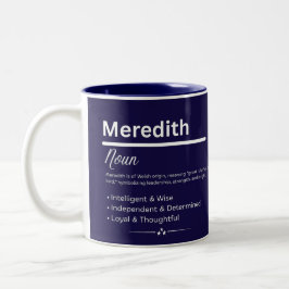 Meredith, Girl Personalized Name Definition Mug Zweifarbige Tasse