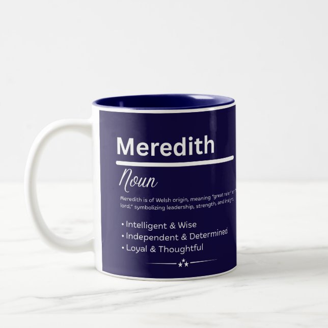 Meredith, Girl Personalized Name Definition Mug Zweifarbige Tasse (Links)