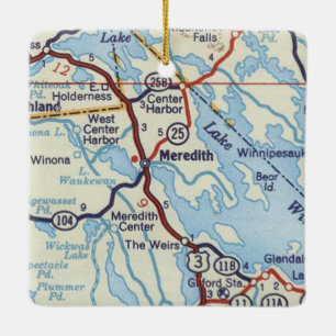 Meredith NH Vintag Karte Keramikornament