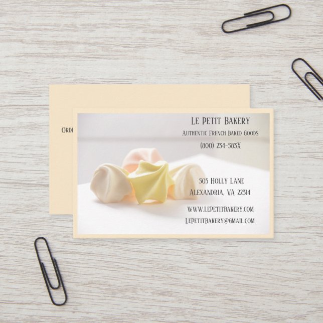 Merengue Bäckerei Bäckerei Konditorei Koch Visitenkarte (Vorderseite/Rückseite Beispiel)