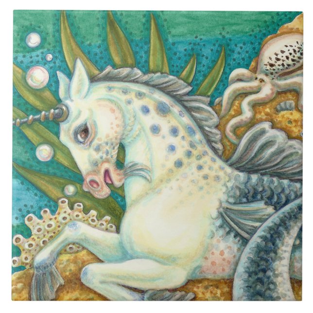 MERHORSE & WHITE OCTOPUS, FANTASY UNICORNHORSE FLIESE (Vorderseite)