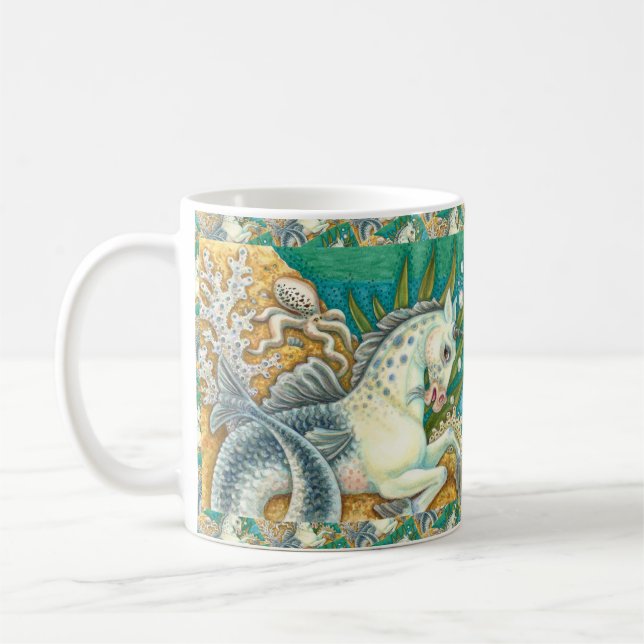 MERHORSE & WHITE OCTOPUS, FANTASY UNICORNHORSE KAFFEETASSE (Links)