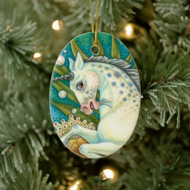 MERHORSE & WHITE OCTOPUS, FANTASY UNICORNHORSE KERAMIK ORNAMENT (Baum)