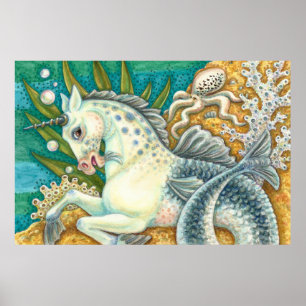 MERHORSE & WHITE OCTOPUS, FANTASY UNICORNHORSE POSTER