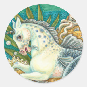 MERHORSE & WHITE OCTOPUS, FANTASY UNICORNHORSE RUNDER AUFKLEBER