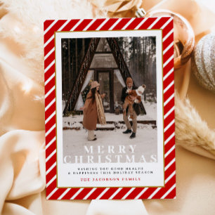 MERI Festive Red Stripes Foto Weihnachtskarte Einladung