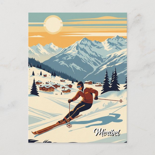 Méribel France Skier Skiing Postkarte (Vorderseite)