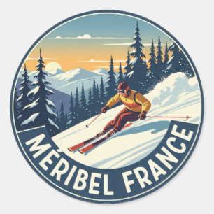 Méribel France Skier Skiing Runder Aufkleber