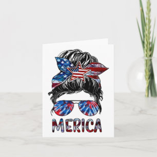 Merica 4. Juli Messy Bun American Flag Gefärbte Kr Karte