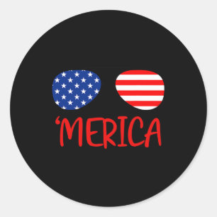 Merica 4. Juli T-Shirt Unabhängigkeitstag US-Flagg Runder Aufkleber