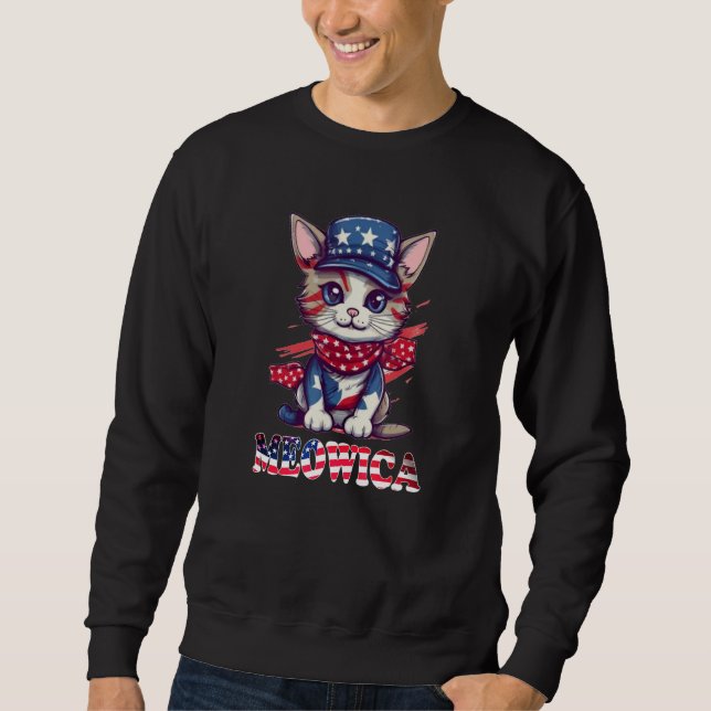Merica 4th of July Meowica Kitty Cat American Flag Sweatshirt (Vorderseite)