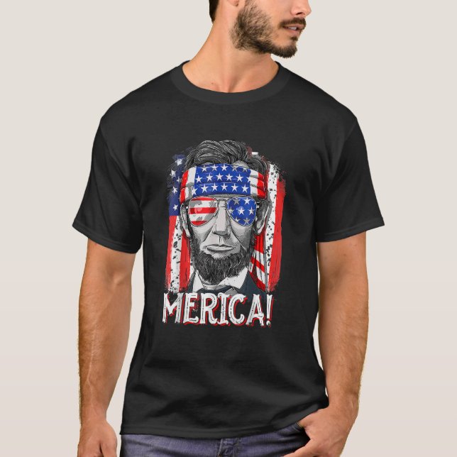 Merica Abe Lincoln 4. Juli Men American Flag T-Shirt (Vorderseite)