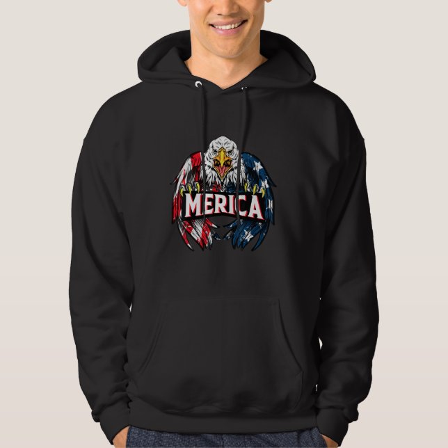 Merica Adle 4. Juli Amerikanische Flagge Hoodie (Vorderseite)