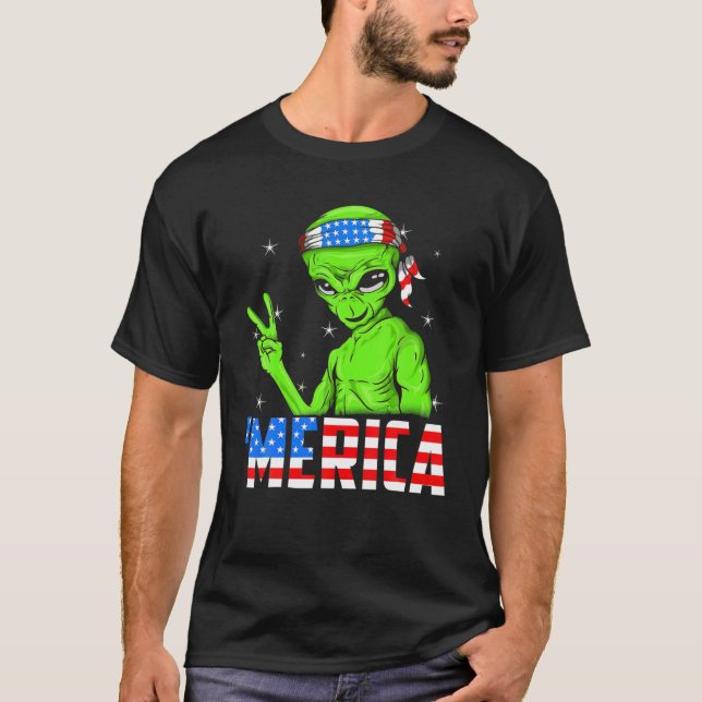 Merica Alien Funny 4. Juli Alien T-Shirt (Vorderseite)