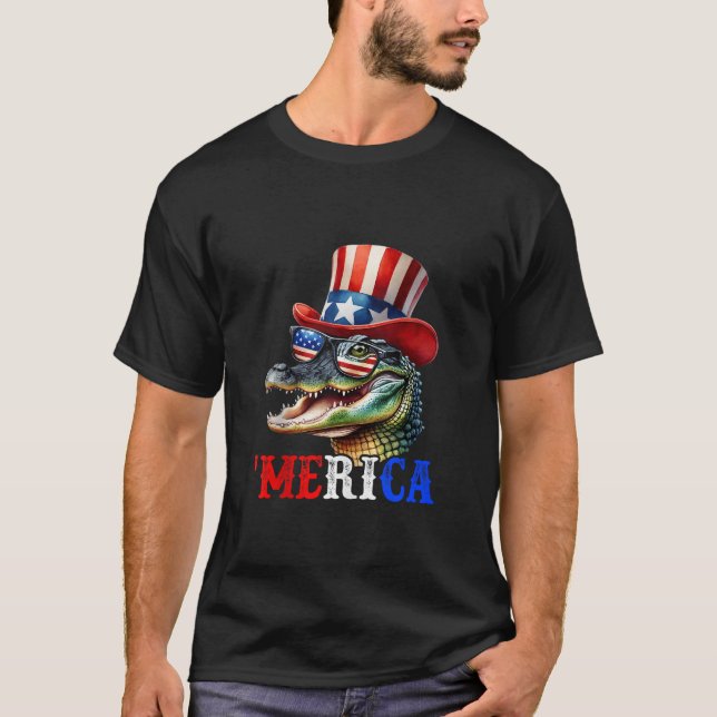 Merica Alligator Patriotic 4. Juli Crocodile T-Shirt (Vorderseite)