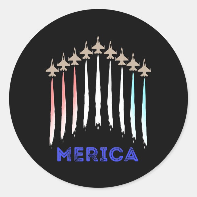 Merica America Jet Flag Trump Patriot Veteran Gesc Runder Aufkleber (Vorderseite)