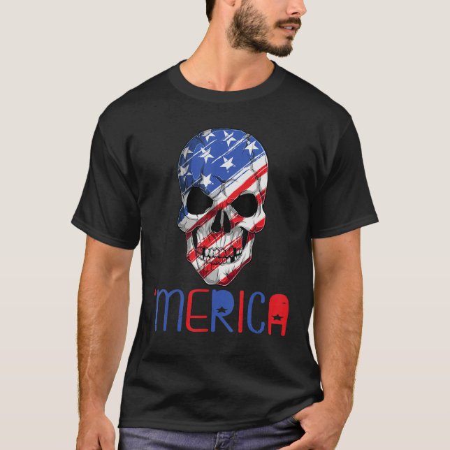 Merica American Flag Skull Sunglass 4th July T-Shirt (Vorderseite)