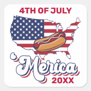 Merica American Flag USA Karte Hot Dog Quadratischer Aufkleber