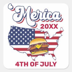 Merica American Flag USA Map Burger Quadratischer Aufkleber