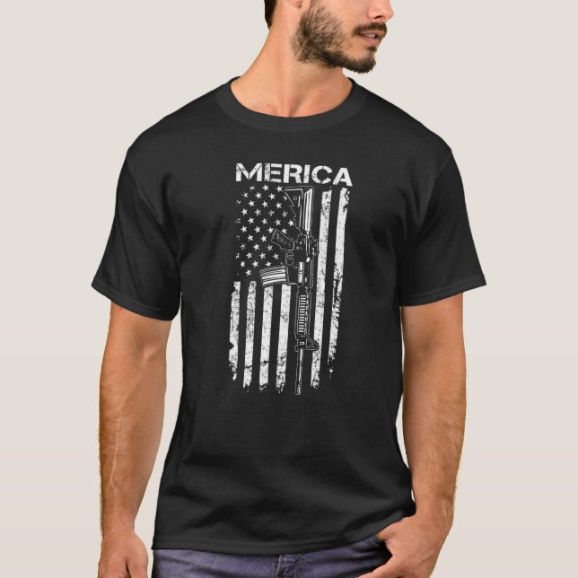 Merica Ar15 2. Abänderung 4. Juli US-Flagge G T-Shirt (Vorderseite)