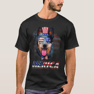 Merica Australian Cattle Amerikanische Flagge Hund T-Shirt