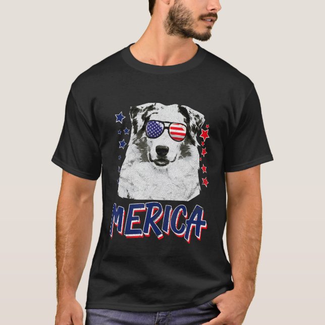 Merica Australian Shepherd Dog 4th Of July Usa T-Shirt (Vorderseite)