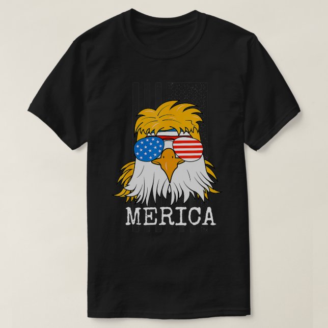 Merica Bald Eagle 4. Juli Mullet American Flag T-Shirt (Design vorne)