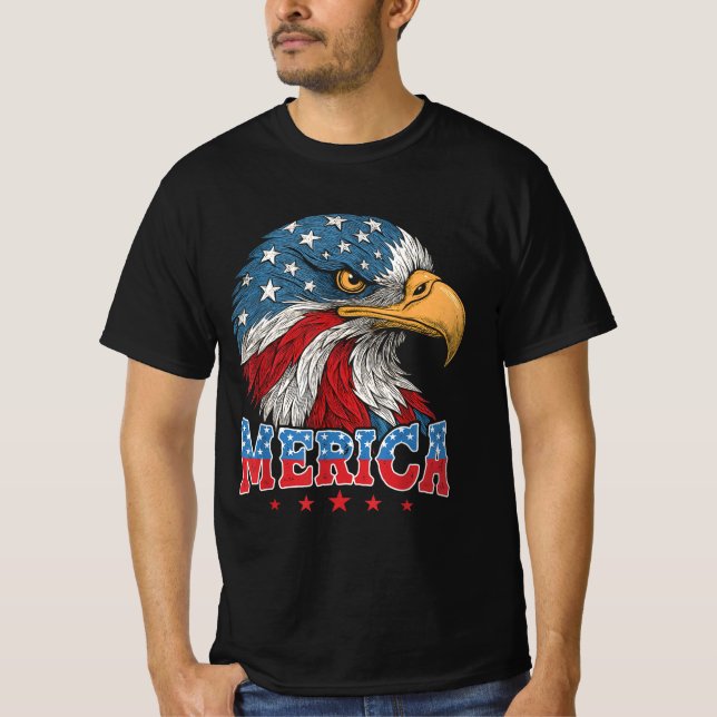 Merica Bald Eagle Patriotic Eagle 4. Juli T-Shirt (Vorderseite)
