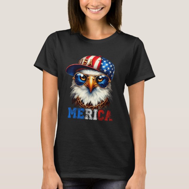 Merica Bald Eagle Wearing Cap 4th Of July Patrioti T-Shirt (Vorderseite)
