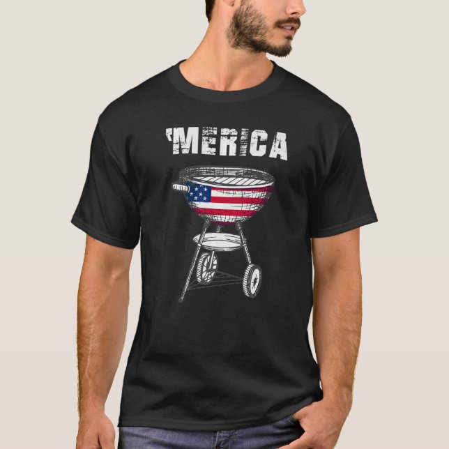 Merica Barbecue Grillers Unabhängigkeitstag T-Shirt (Vorderseite)