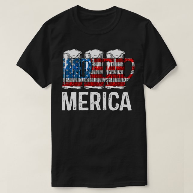 Merica Beer American Flag T 4. Juli Geschenk T-Shirt (Design vorne)