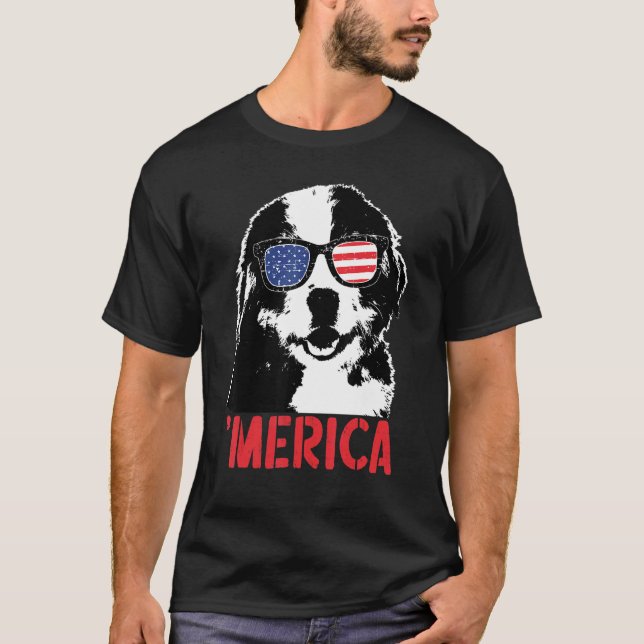 Merica Bernese Mountain American Flag Sonnenbrille T-Shirt (Vorderseite)