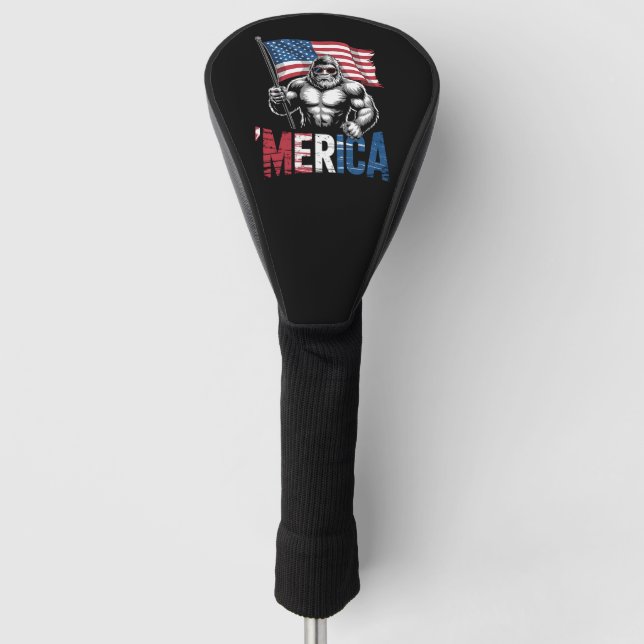 Merica Bigfoot American Flag Patriotic 4. Juli Golf Headcover (Vorderseite)
