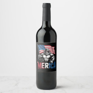 Merica Bigfoot American Flag Patriotic 4. Juli Weinetikett